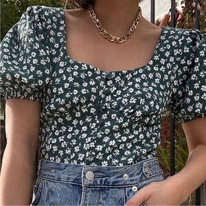 Free People Daisy Chain Crop Top - Green / White Floral